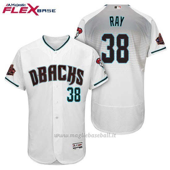Maglia Baseball Uomo Arizona Diamondbacks 38 Robbie Ray Bianco Aqua 1ª20 Anniversario Flex Base